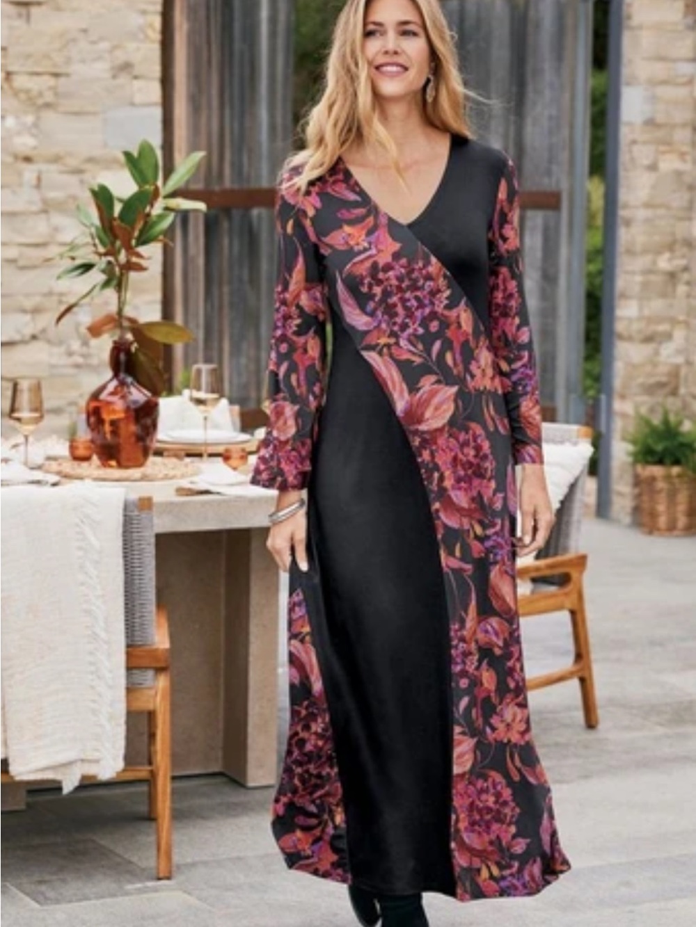 Soft Surroundings Sonata Black Floral Maxi Dress